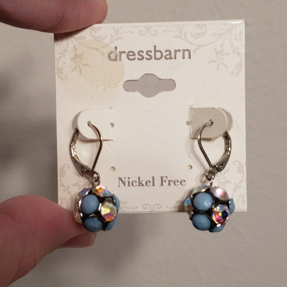 Nickel Free Blue and AB Sparkly Drop Earrings Iridescent Pastel